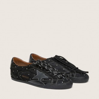Golden Goose True-Star In Black Suede With Swarovski Crystals And Black Leather Star