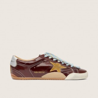 Golden Goose True-Star In Burgundy Naplak With Suede Star And Silver Nappa Heel Tab