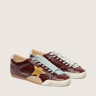 Golden Goose True-Star In Burgundy Naplak With Suede Star And Silver Nappa Heel Tab Golden Goose True-Star In Burgundy Naplak With Suede Star And Silver Nappa Heel Tab