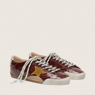 Golden Goose True-Star In Burgundy Naplak With Suede Star And Silver Nappa Heel Tab Golden Goose True-Star In Burgundy Naplak With Suede Star And Silver Nappa Heel Tab