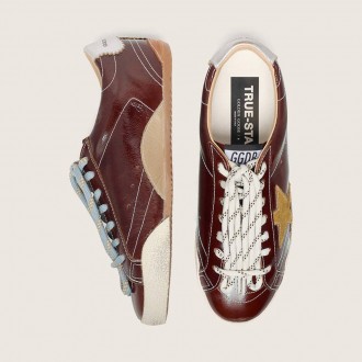 Golden Goose True-Star In Burgundy Naplak With Suede Star And Silver Nappa Heel Tab