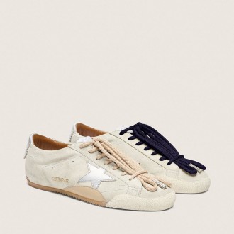 Golden Goose True-Star In Light Gray Suede With Metallic Silver Star And Heel Tab