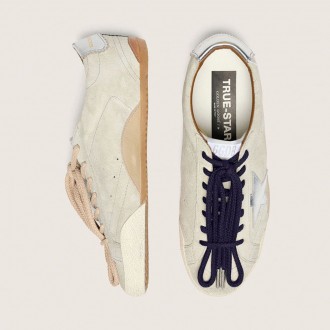 Golden Goose True-Star In Light Gray Suede With Metallic Silver Star And Heel Tab