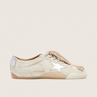 Golden Goose True-Star In Light Gray Suede With Metallic Silver Star And Heel Tab