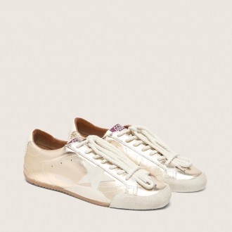 Golden Goose True-Star In Metallic Silver Leather With Light Gray Suede Star