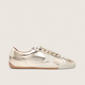 Golden Goose True-Star In Metallic Silver Leather With Light Gray Suede Star