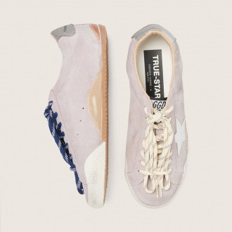 Golden Goose True-Star In Pastel Pink Suede With Silver Star And Heel Tab Golden Goose True-Star In Pastel Pink Suede With Silver Star And Heel Tab