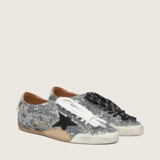 Golden Goose True-Star In Silver Sequins With Black Star And Silver Leather Heel Tab Golden Goose True-Star In Silver Sequins With Black Star And Silver Leather Heel Tab