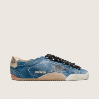 Golden Goose True-Star In Teal Suede With Black Star And Cream Heel Tab