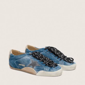 Golden Goose True-Star In Teal Suede With Black Star And Cream Heel Tab