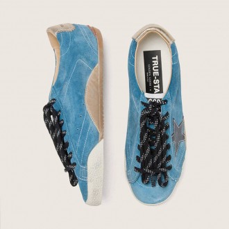 Golden Goose True-Star In Teal Suede With Black Star And Cream Heel Tab