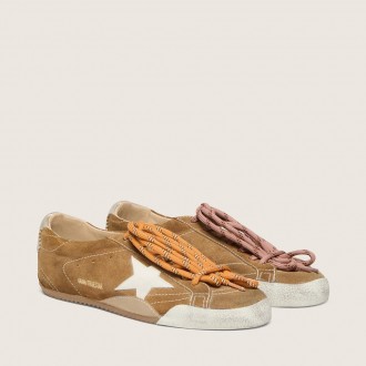Golden Goose True-Star In Tobacco-Colored Suede With White Star And Platinum Heel Tab