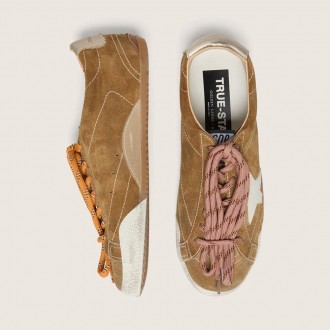 Golden Goose True-Star In Tobacco-Colored Suede With White Star And Platinum Heel Tab