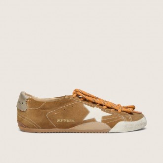 Golden Goose True-Star In Tobacco-Colored Suede With White Star And Platinum Heel Tab
