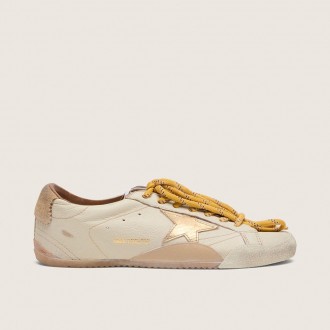 Golden Goose True-Star In White Nappa Leather With Gold Star And Beige Suede Heel Tab
