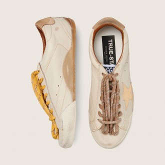 Golden Goose True-Star In White Nappa Leather With Gold Star And Beige Suede Heel Tab