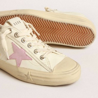 Golden Goose V-Star In Beige Nappa Leather With Old-Rose Suede Star Golden Goose V-Star In Beige Nappa Leather With Old-Rose Suede Star