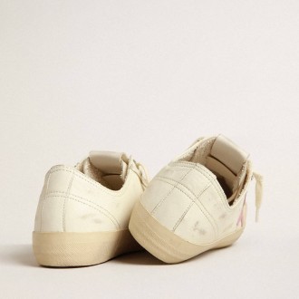 Golden Goose V-Star In Beige Nappa Leather With Old-Rose Suede Star Golden Goose V-Star In Beige Nappa Leather With Old-Rose Suede Star