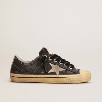 Golden Goose V-Star In Black Canvas With Ice-Gray Star And Heel