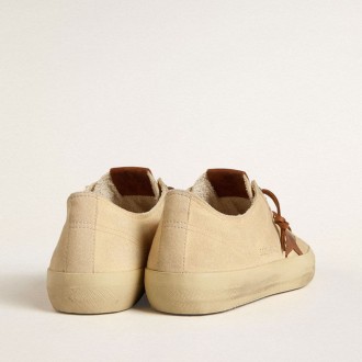 Golden Goose V-Star In Cream Canvas With Tobacco Leather Star