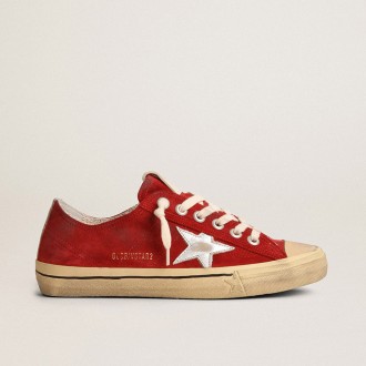 Golden Goose V-Star In Dark Red Suede With Silver Star And Heel Tab