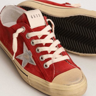 Golden Goose V-Star In Dark Red Suede With Silver Star And Heel Tab Golden Goose V-Star In Dark Red Suede With Silver Star And Heel Tab