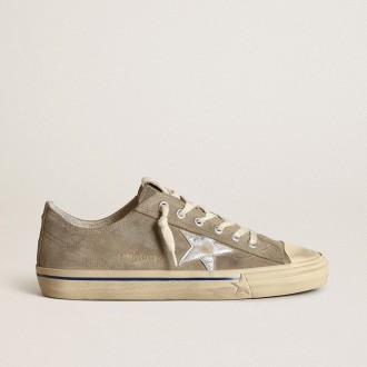 Golden Goose V-Star In Dove-Gray Suede With Silver Metallic Leather Star