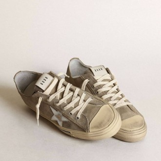 Golden Goose V-Star In Dove-Gray Suede With Silver Metallic Leather Star