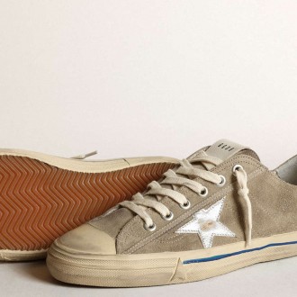 Golden Goose V-Star In Dove-Gray Suede With Silver Metallic Leather Star