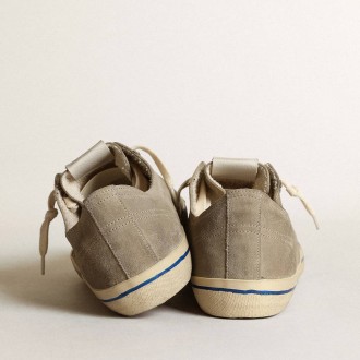 Golden Goose V-Star In Dove-Gray Suede With Silver Metallic Leather Star