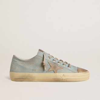 Golden Goose V-Star In Light Blue Canvas With Dove-Gray Leather Star