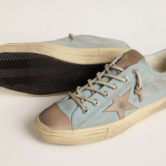 Golden Goose V-Star In Light Blue Canvas With Dove-Gray Leather Star Golden Goose V-Star In Light Blue Canvas With Dove-Gray Leather Star