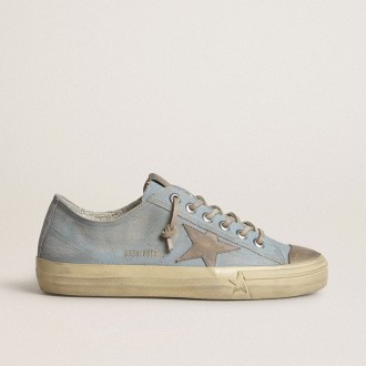 Golden Goose V-Star In Light Blue Canvas With Dove-Gray Leather Star
