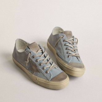 Golden Goose V-Star In Light Blue Canvas With Dove-Gray Leather Star Golden Goose V-Star In Light Blue Canvas With Dove-Gray Leather Star