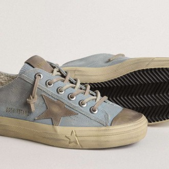 Golden Goose V-Star In Light Blue Canvas With Dove-Gray Leather Star Golden Goose V-Star In Light Blue Canvas With Dove-Gray Leather Star
