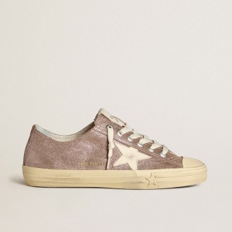 Golden Goose V-Star In Light Brown Metallic Suede With Cream Leather Star