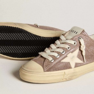 Golden Goose V-Star In Light Brown Metallic Suede With Cream Leather Star