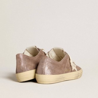 Golden Goose V-Star In Light Brown Metallic Suede With Cream Leather Star