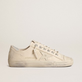 Golden Goose V-Star In Light Cream Canvas With Milk-White Leather Star