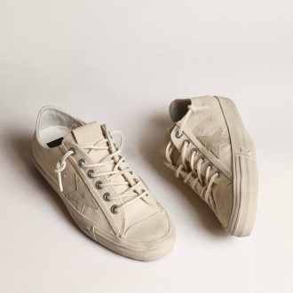 Golden Goose V-Star In Light Cream Canvas With Milk-White Leather Star Golden Goose V-Star In Light Cream Canvas With Milk-White Leather Star
