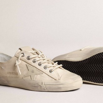 Golden Goose V-Star In Light Cream Canvas With Milk-White Leather Star Golden Goose V-Star In Light Cream Canvas With Milk-White Leather Star