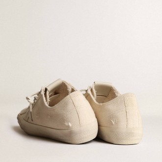 Golden Goose V-Star In Light Cream Canvas With Milk-White Leather Star Golden Goose V-Star In Light Cream Canvas With Milk-White Leather Star