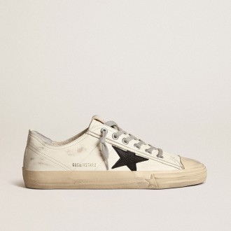 Golden Goose V-Star In Nappa Leather With Black Nubuck Leather Star