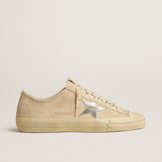 Golden Goose V-Star In Pearl Suede With Silver Metallic Leather Star