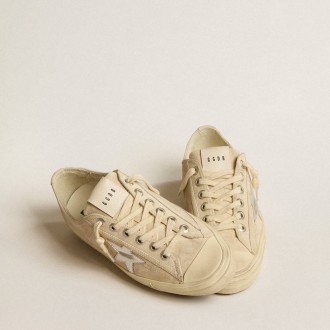 Golden Goose V-Star In Pearl Suede With Silver Metallic Leather Star