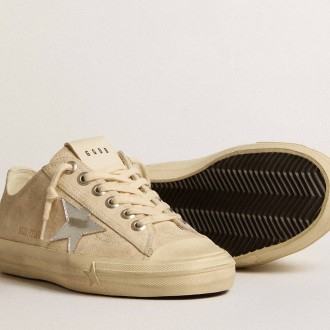 Golden Goose V-Star In Pearl Suede With Silver Metallic Leather Star