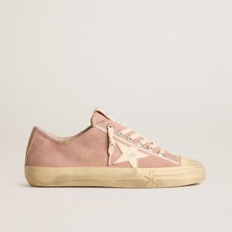 Golden Goose V-Star In Pink Suede With Cream Leather Star