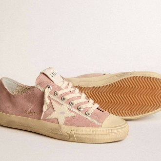 Golden Goose V-Star In Pink Suede With Cream Leather Star
