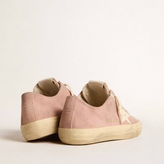 Golden Goose V-Star In Pink Suede With Cream Leather Star
