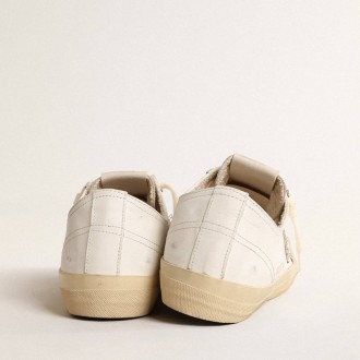 Golden Goose V-Star In White Leather With A Platinum Glitter Star Golden Goose V-Star In White Leather With A Platinum Glitter Star